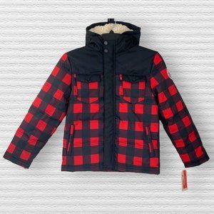 Levi's Boy 12-13yrs Large Red/Black Plaid Quilted Fleece Hoodie Jacket -Poshmark